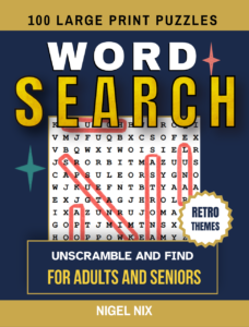 Retro Word Search Puzzle Book cover by Nigel Nix